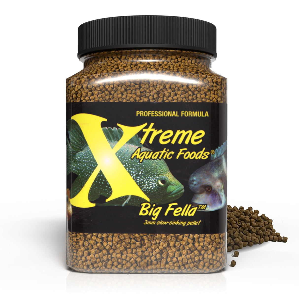 Xtreme Big Fella 3.0mm Pellets: Professional Nutrition for Medium to Large Cichlid/Community Fish - Boost Immune & Digestive Health, Color & Energy, Max Protein Fish Food β USA Farm Grown (20oz)