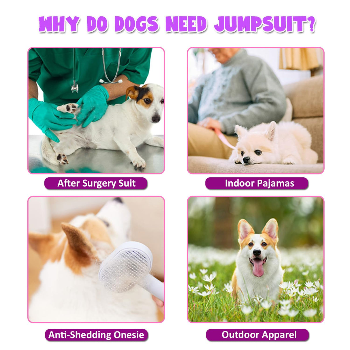 HDKUW Warm Small Dog Jumpsuit,Plush Fleece Puppy Onesie with D-Ring and Reflective Strips,Long-Sleeved Dog Cold Weather Coats for Small Medium Dogs Purple L