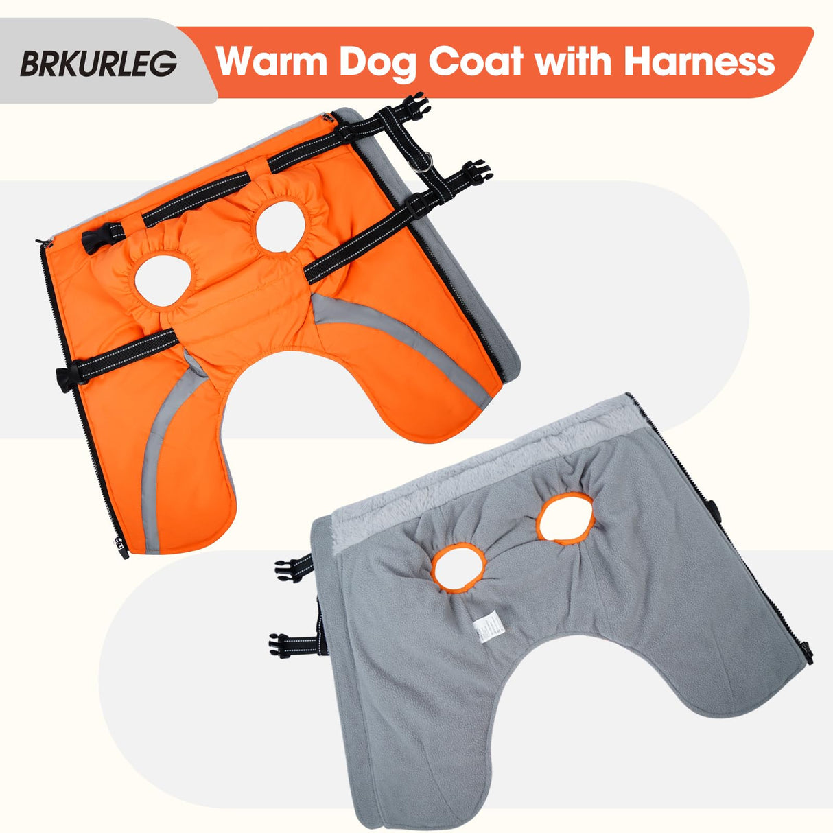 BRKURLEG Dog Winter Jackets for Large Dogs, Dog Coat with Harness Built in, Dogs Snowsuits with Zipper, Waterproof Windproof Pet Puffer Jacket Fleece Vest for Labrador, Dalmatian, Orange XXL