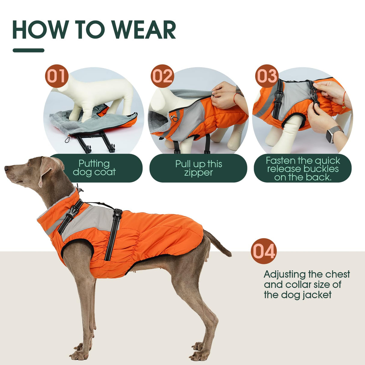 Kuoser Dog Coat, 2 in 1 Dog Jacket with Harness Built in, Winter Waterproof Puppy Puffer Jacket Snowsuit for Small Medium Large Dogs, Cold Weather Reflective Pet Fleece Hunting Vest with Zipper