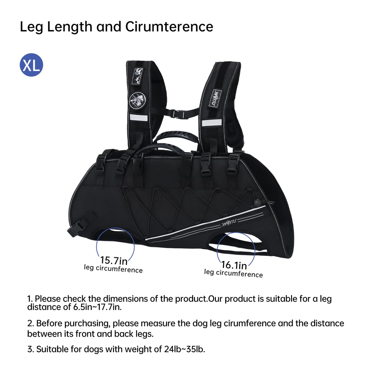 Wakytu Dog Lift Harness for Small Dogs,Dog Backpack Carrier,Adjustable Padded Breathable Straps for Dogs, Disabled, Joint Injuries, Arthritis,XL(24-35LBS)