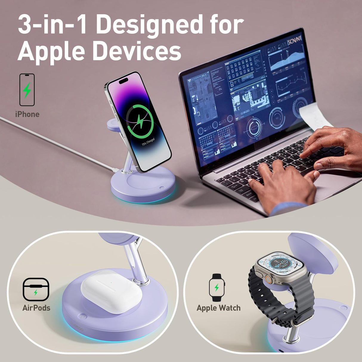 New 3 in 1 Charging Station for Apple Compatible with Magsafe Charger Stand for iPhone 17 16 15 14 13 12 Wireless Charging Station for AirPods Wireless Charger for iWatch Series