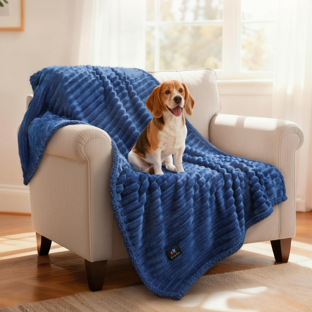 Luciphia Waterproof Dog Blanket for Medium Large Dogs Ultra-Soft Calming Cut Pile Flannel Throw Durable & Warm Furniture Protection for Couch Car Pet Blanket Machine Washable Deep Navy,M(57''x40'')
