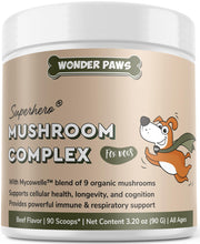 Load image into Gallery viewer, Wonder Paws Immune Support Mushroom Powder for Dogs – Organic Mushroom Complex for Immunity, Cognition, Cellular Health, Longevity - With Turkey Tail Mushroom for Dogs, Reishi & Lions Mane – 90 Scoops