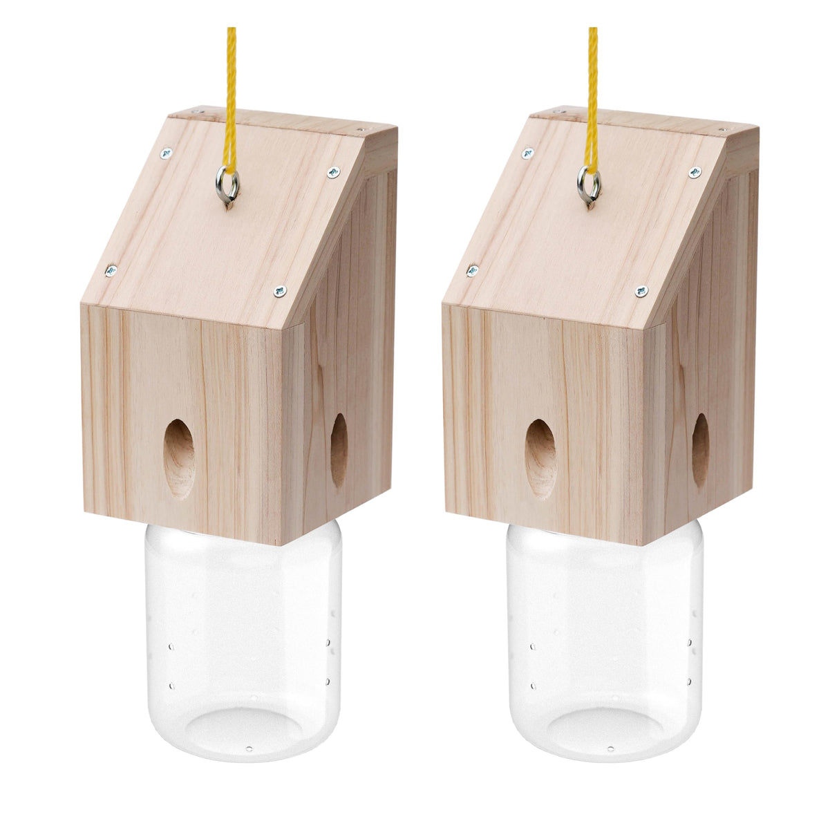 Carpenter Bee Trap for Outside - Shed Style Nature Hanging Wood Trap for Outdoor with Removable Bee Vault Plastic Jar (2 Pack)
