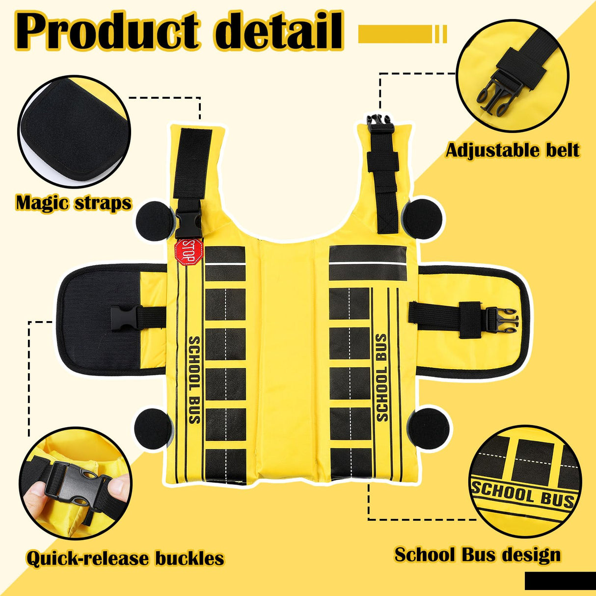 Halloween School Bus Pet Costume Funny Dog Costume Yellow School Bus Life Jacket Swimming Boating Water Flotation Vest Halloween Pet Costume Suit for Dog Cosplay Accessories for Halloween Parties(XL)