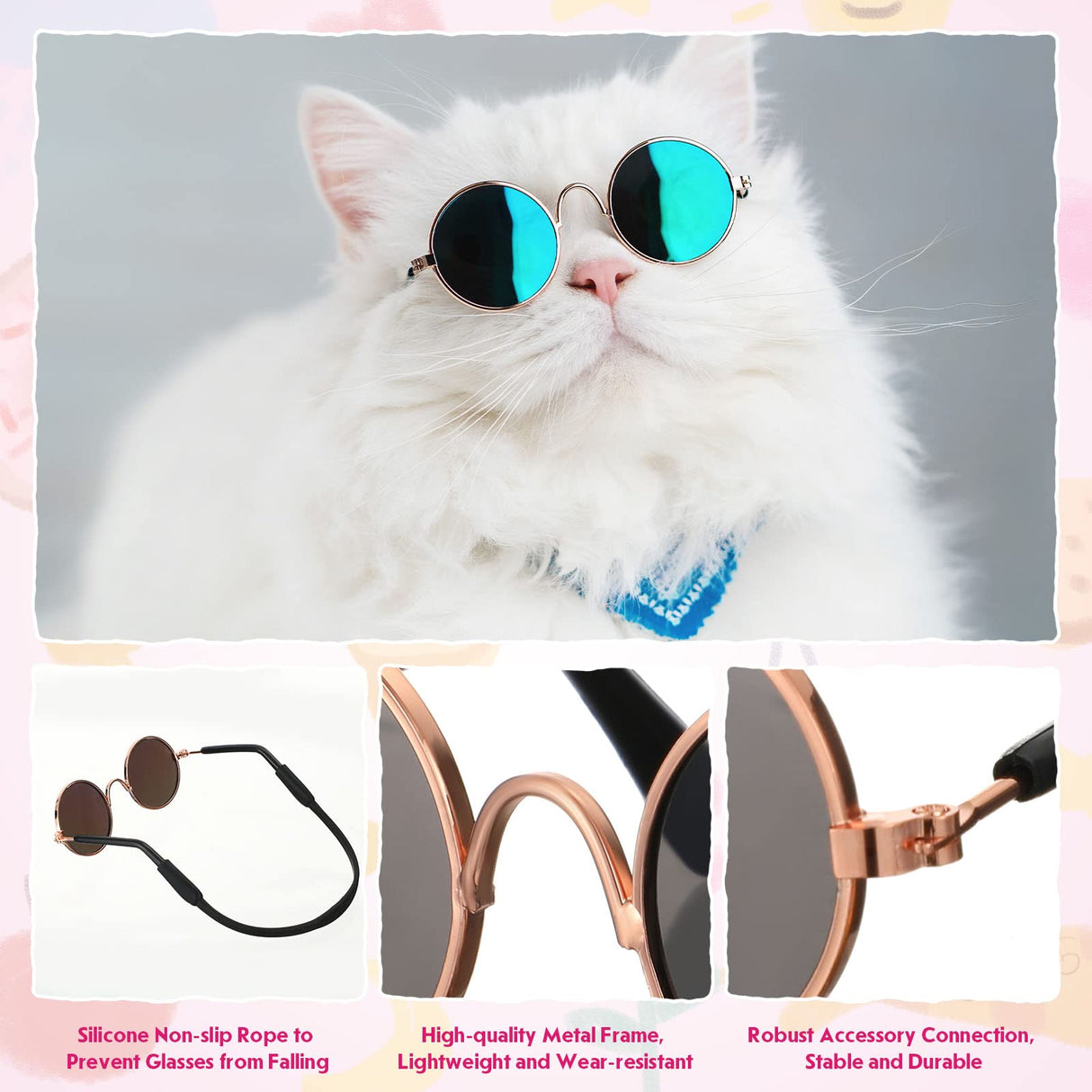 Weewooday 8 Pcs Pet Dog Cat Costume Cat Tie Collar Glasses for Small Dogs Round Metal Classic Retro Sunglasses Tie Pet Costume Tuxedo Necktie Collar Puppy Accessories Halloween Cosplay Party
