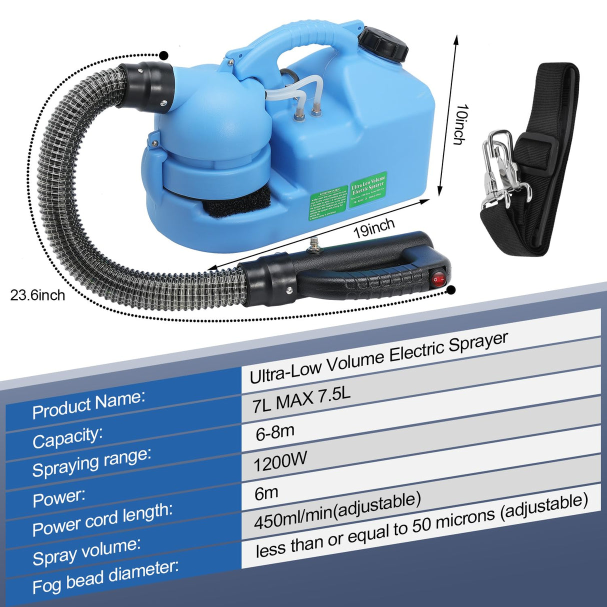 7L (1.85 Gallon) Electric ULV Fogger Machine Portable Ultra-Low Atomizer Sprayer Ultra Low Volume Fogger for Indoor and Outdoor Use