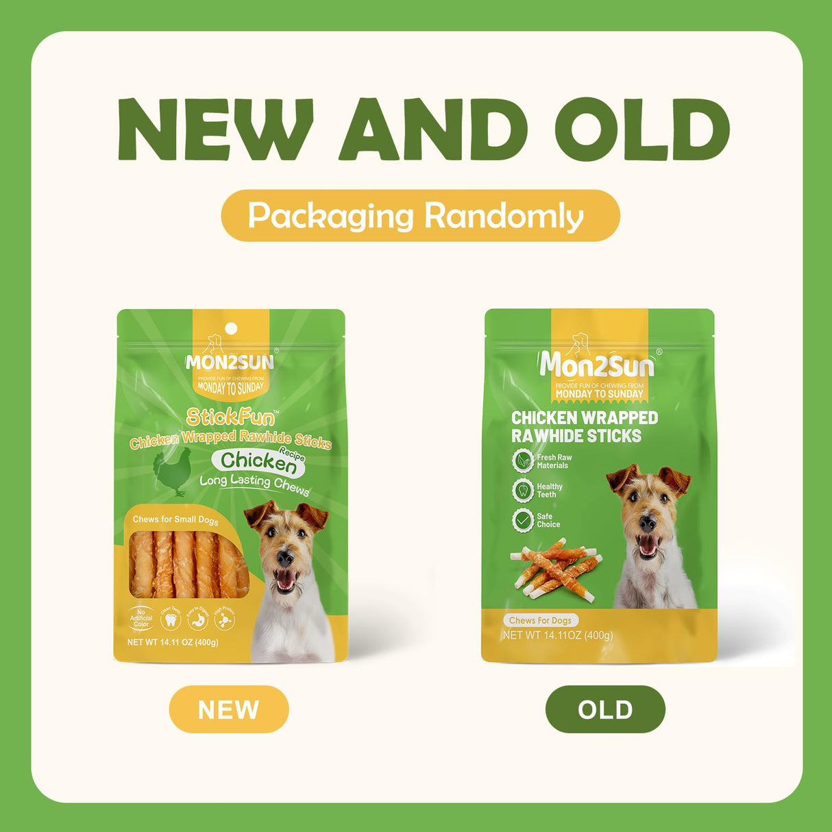 MON2SUN Dog Treats, Rawhide Twist Chicken Hide Sticks, Suitable for Puppy and Small Dogs, 5 Inch (Chicken, 14.11 oz)
