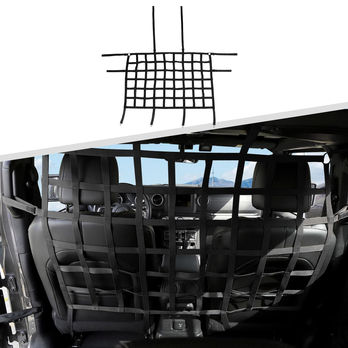 Rear Seat Cargo Net Pet Barrier Compatible with Jeep Wrangler JK JL Gladiator JT 2 Door 4 Door 2007-2023 (Black)