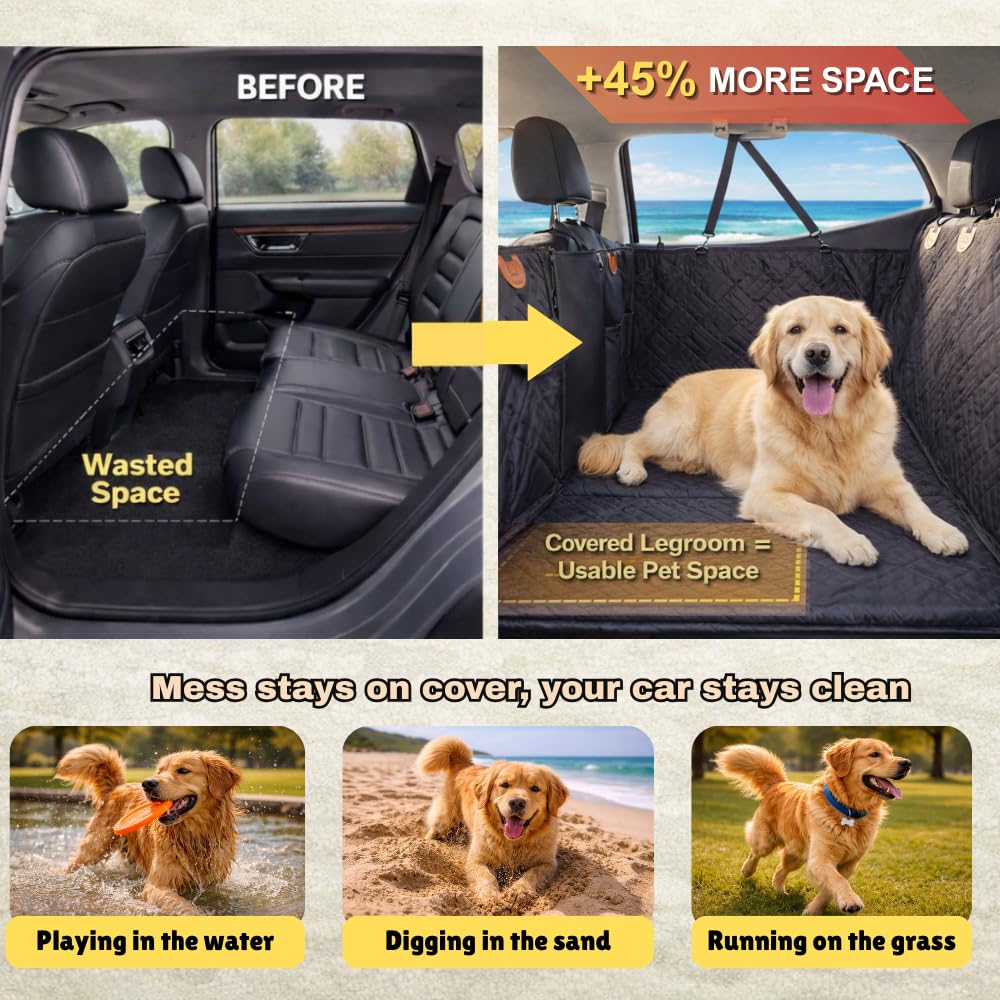 FURRY VOYAGE Back Seat Extender for Large Dogs, Dog Car Seat Cover Hard Bottom Holds 400lbs, Waterproof Nonslip Dog Hammock for Car, Large Car Seat Protector for Car, SUV, Truck, Universal Fit