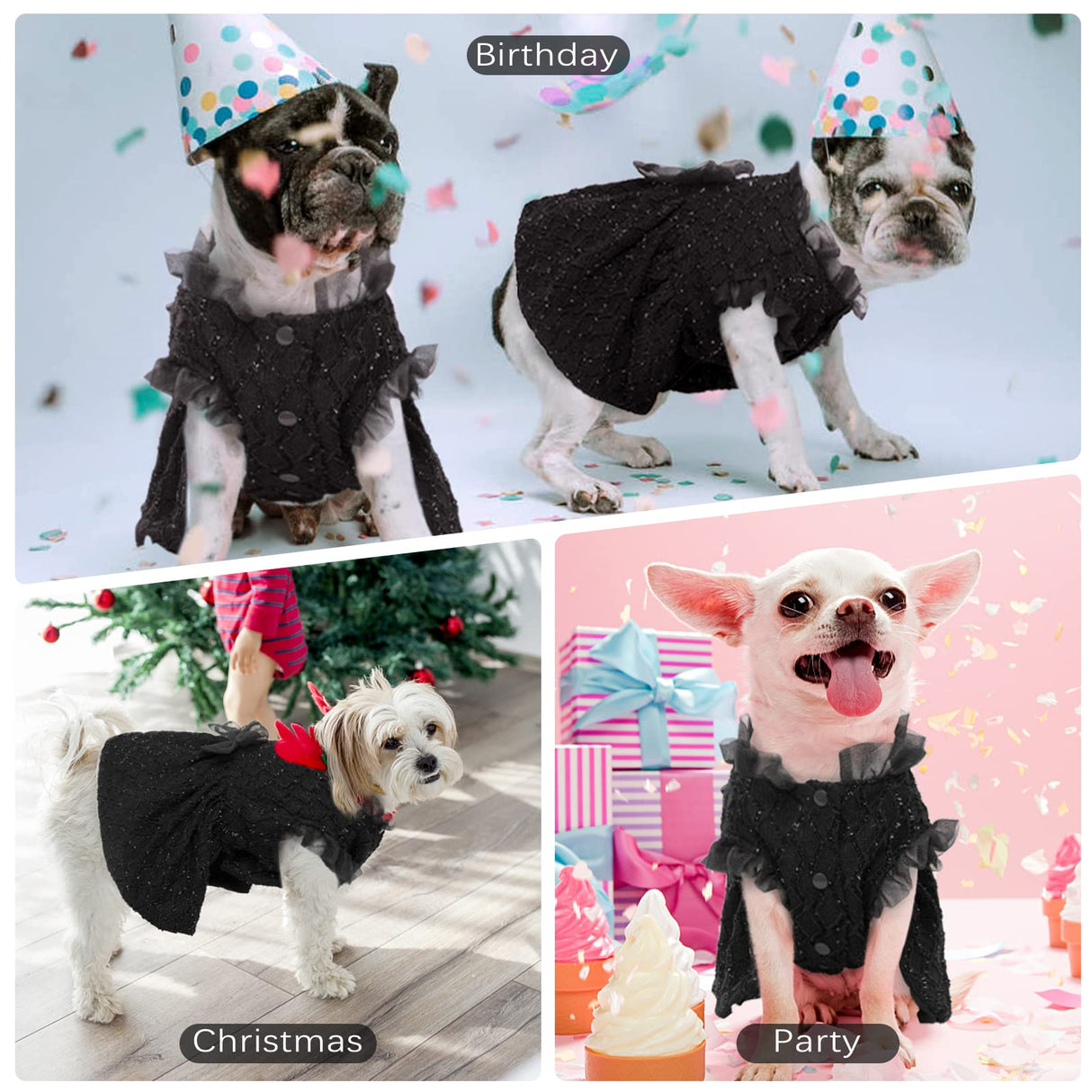 Kuoser Dog Dress, Cute Dog Dresses for Medium Dogs Girl Elegant Puppy Tutu with Bow-Knot, Doggie Princess Costume Pet Outfit for Birthday Party Christmas Halloween Wedding, Black M