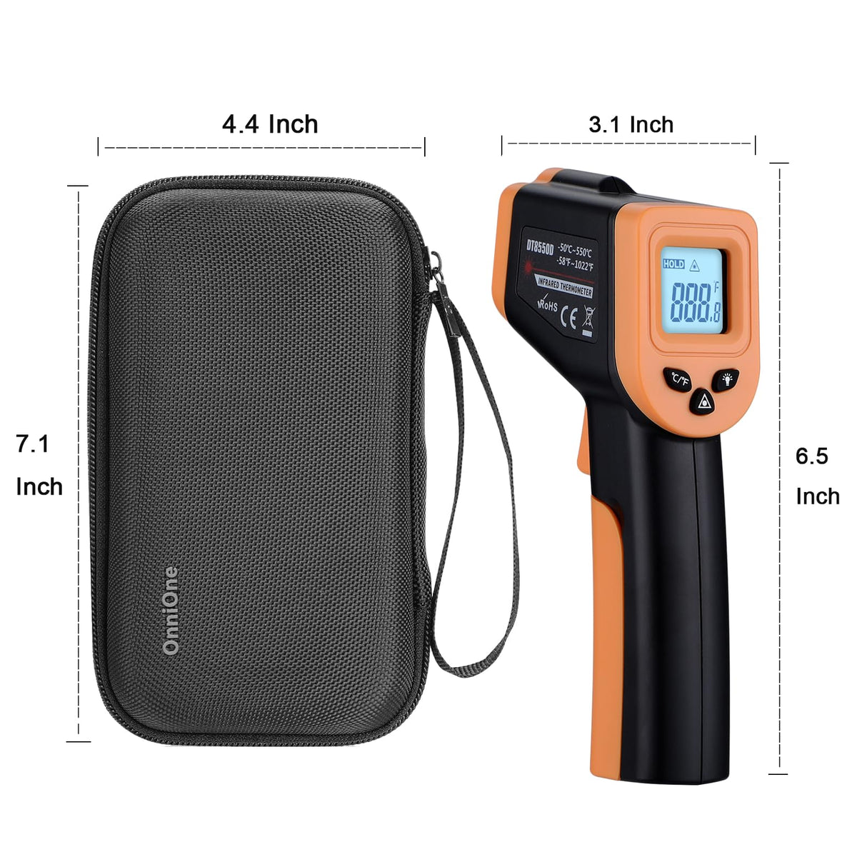 OnniOne Infrared Thermometer Gun for Cooking, Laser Thermometer Gun for Blackstone Pizza Oven, -58β~1022β Non Contact Temperature Gun with Carrying Storage Case, LCD Backlit (NOT for Human)