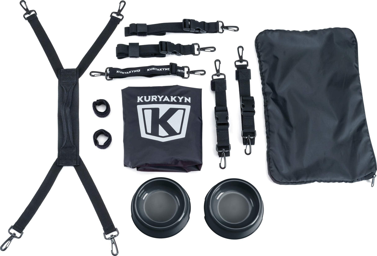 Kuryakyn 5288 Grand Pet Palace: Portable Weather Resistant Motorcycle Dog/Cat Carrier Crate for Luggage Rack or Passenger Seat with Sissy Bar Straps, Black 35 lbs Capacity