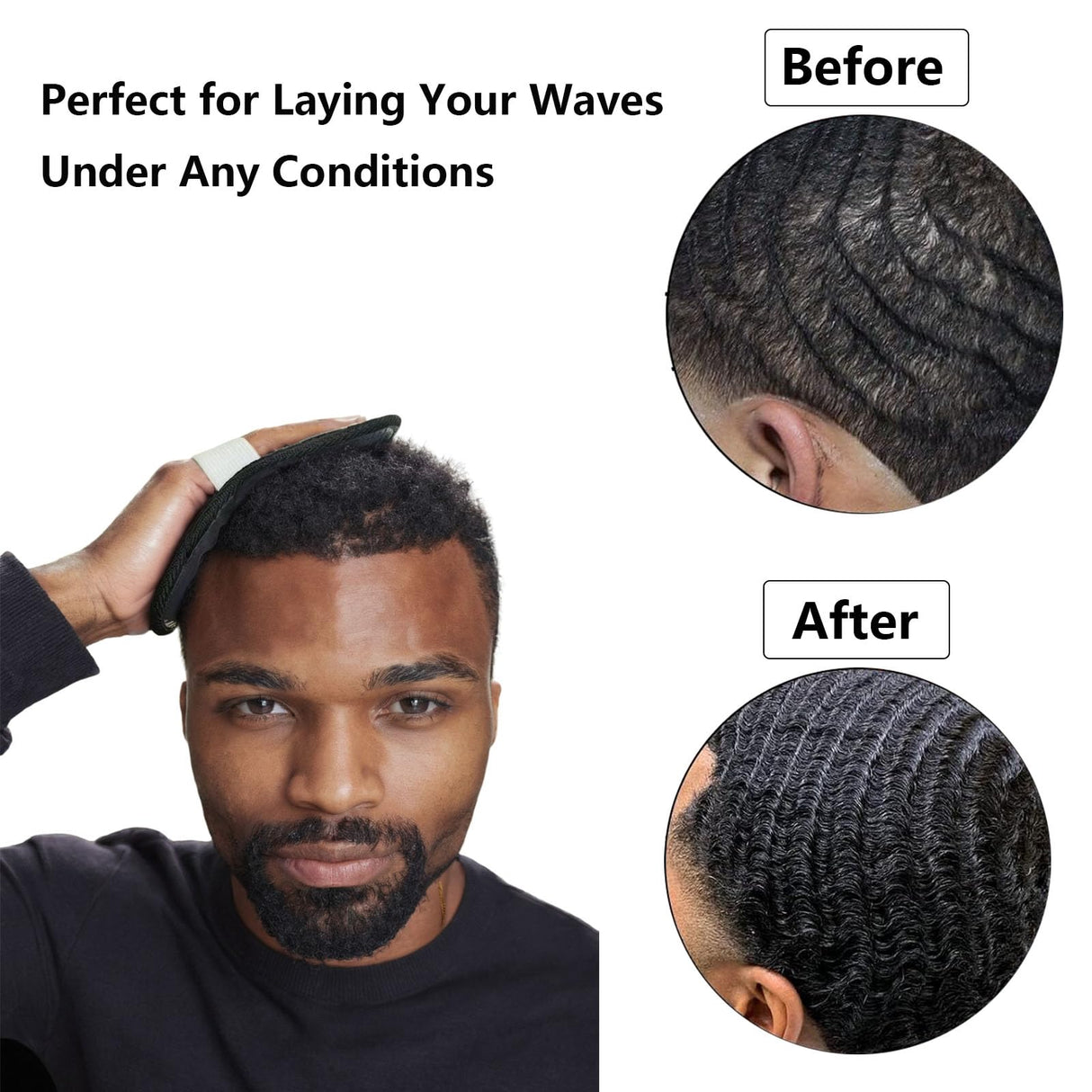 2PCS Laydown 360 Waves Training Pad,Helps Train Your Hair To Laydown to your desired wave Pattern,Wave brush for men(Black(2pcs))