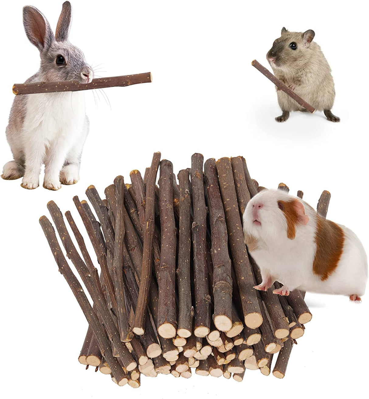 Petawi 700g Apple Sticks Molar Wood Treats, Rabbit Toys Chinchilla Guinea Pig Bunny Toys Wood Chews Sticks for Teeth Rabbit Food Guinea Pig Hamster Gerbil Chews Small Animals Snacks(200 Pcs)