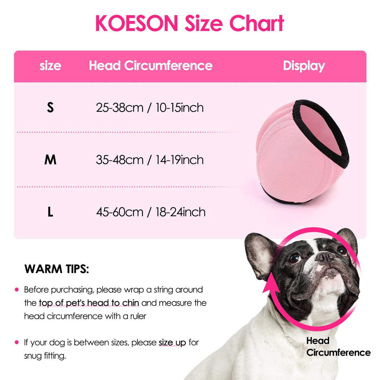 KOESON Dog Calming Hoodie - No Shake Ear Wraps for Dogs, Anxiety Relief & Noise Protection, Water Resistant Pet Ear Cover Muffs for Firework, Grooming, Thunderstorms, Swimming, Bathing, Light Pink S