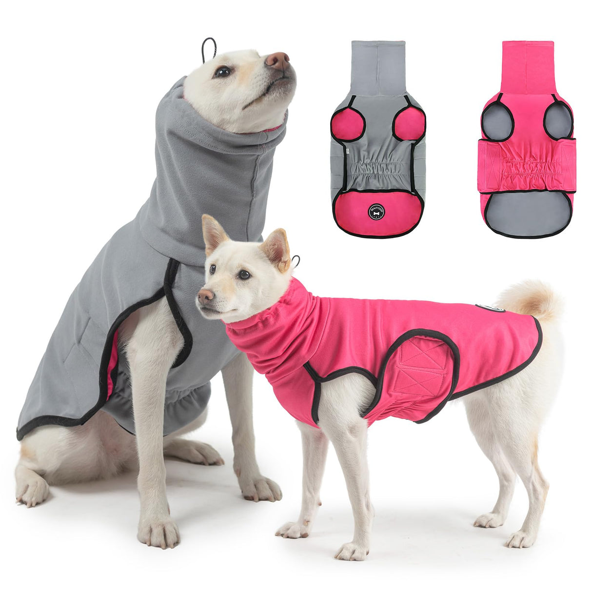 BEAUTYZOO Reversible Thunder Shirt for Dogs Anxiety- 2-in-1 Dog Anxiety Calming Vest with Hood,Turtleneck Thundershirt Jacket for Fireworks, Separation, Vet Visits- Pet Hoodie for Small to Large Dog