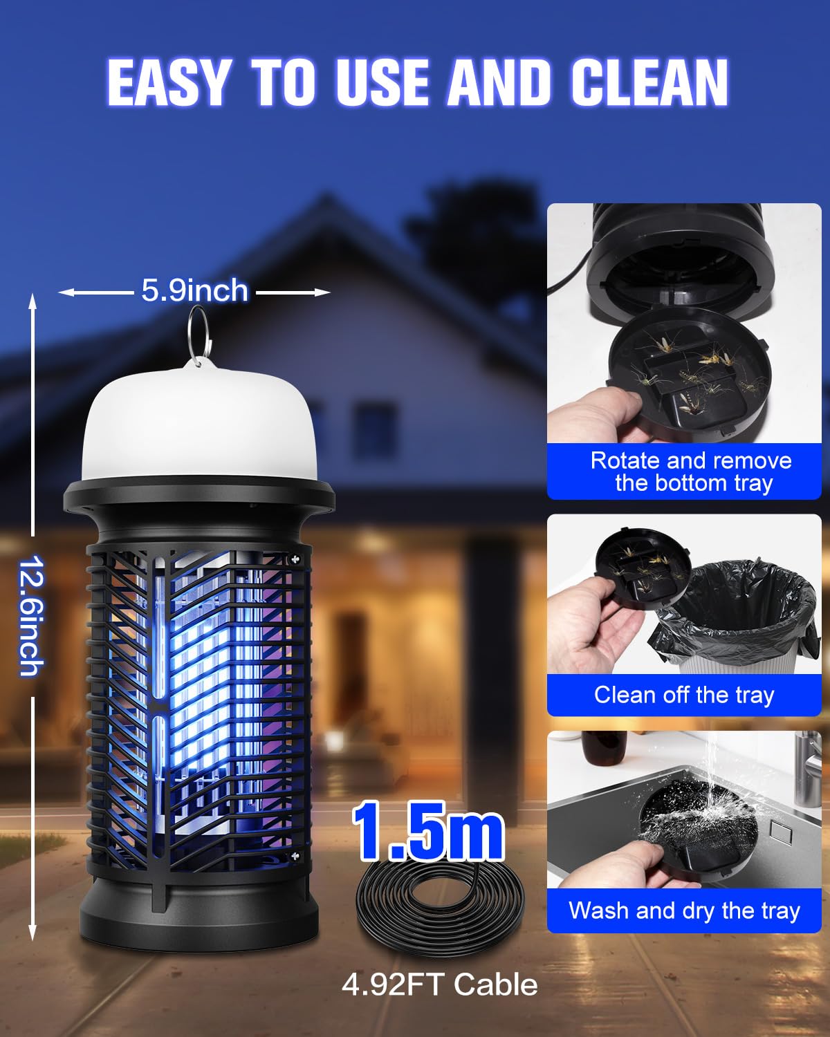 DEEZEE Bug Zapper Outdoor Indoor,Mosquito Zapper with LED Light,4200V Electric Fly Zapper,20W Insect Zapper&Mosquito Killer lamp for Home, Patio, Kitchen, Backyard, Camping, Plug-in