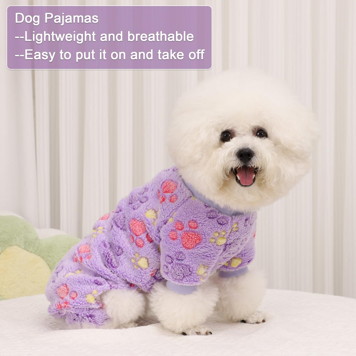 YIKEYO Dog Sweaters for Small Dogs, Dog Pajamas Winter Girl and Boy,Puppy 4 Legged Clothes Chihuahua Yorkie Teacup Jumpsuit Cute Feet Print(Purple, XXS)