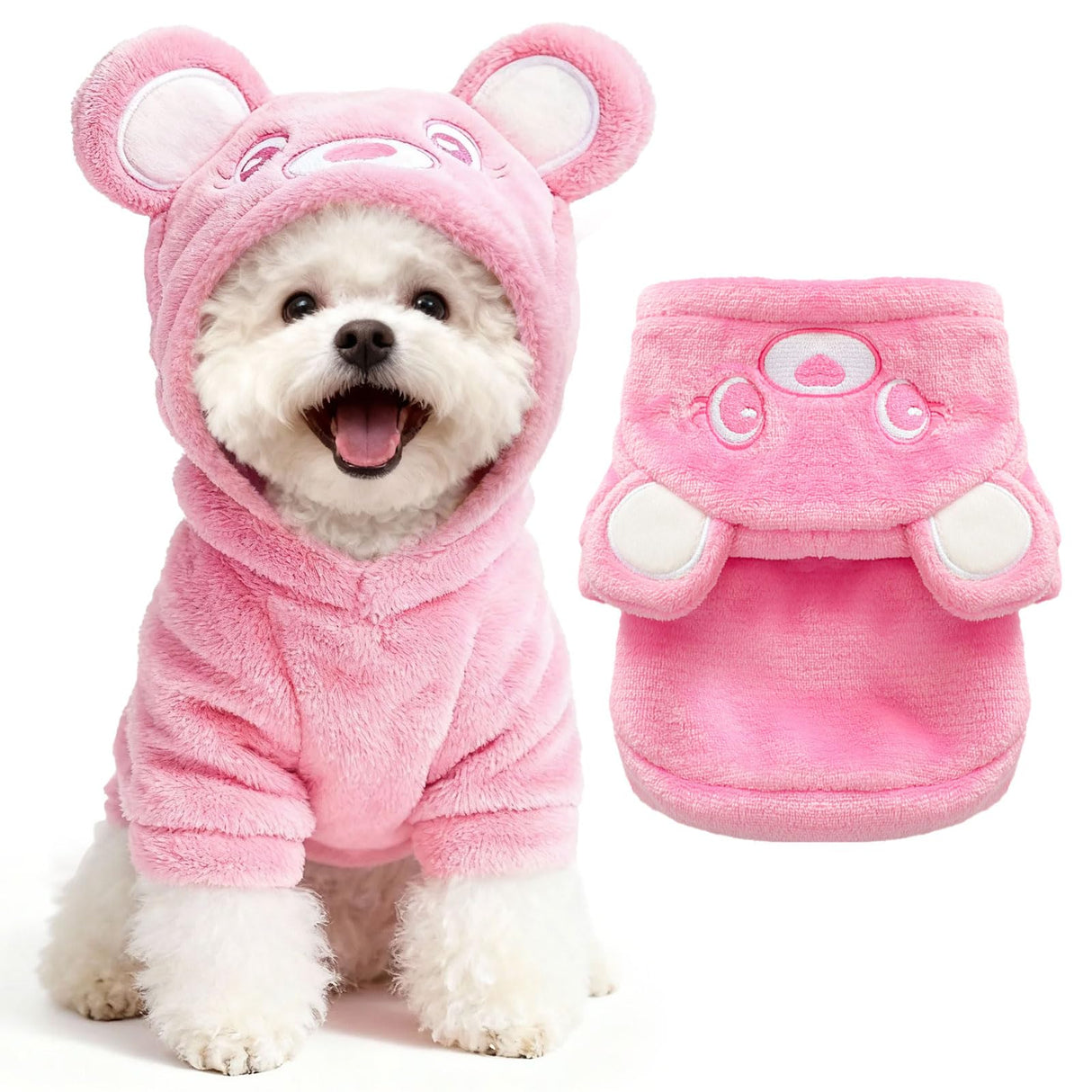 Dog Hoodie with Bear Ears Fleece Dog Valentines Sweater for Small Dogs French Bulldog Clothes Puppy Costume for Small Dogs XS Winter Clothes Cozy Pet Fleece for Cats
