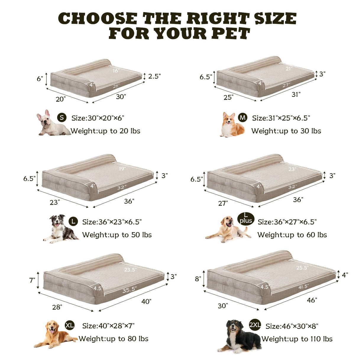 WINDRACING Orthopedic Dog Beds for Medium Dogs, Waterproof Egg Foam Dog Sofa Bed with L Bolster Sides, Washable Medium Pet Bed with Removable Cover & Non-Slip Bottom, 36 x 23 inch, Beige