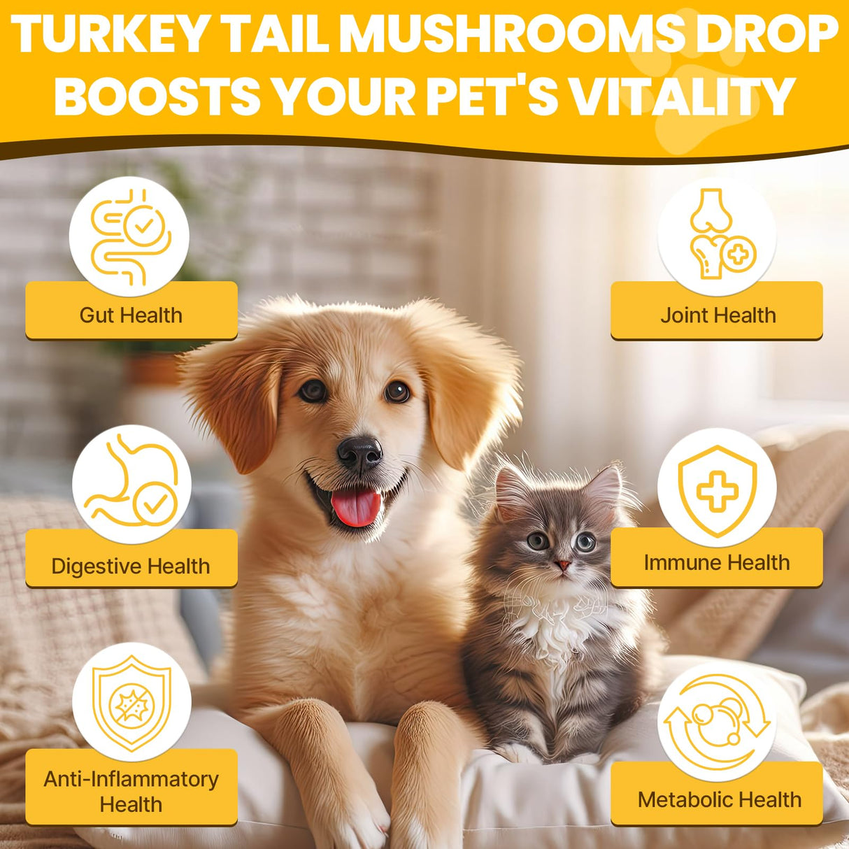Turkey Tail Mushroom for Dogs - Faster Absorption 2000mg Turkey Tail Mushroom for Immune & Digestive, Joint, Energy, 5X Mushrooms for Pet Drop with Turmeric & Probiotic - Vet Formulated, 90 ML/3FL.oz