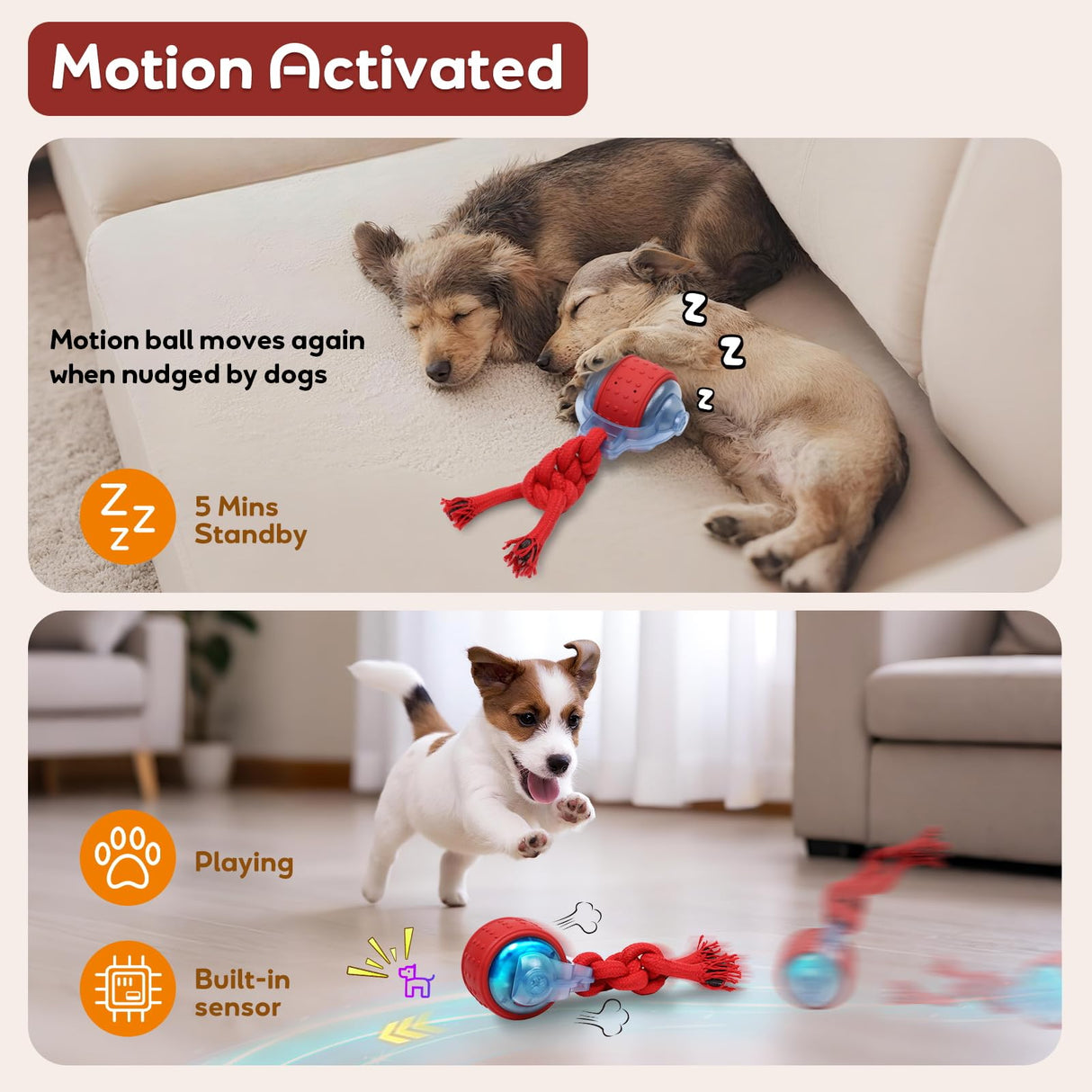 BENTOPAL Dog Toys Interactive Dogs Ball with Super High-Speed Rechargeable Dog Toy Ball for Puppies