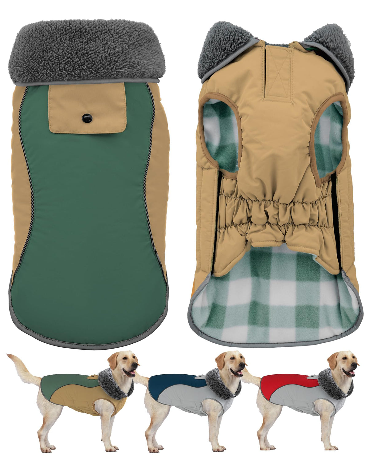 Doglay Dog Jacket Waterproof Dog Coat, Reflective Cold Weather Winter Coat, Adjustable Turtleneck Fleece Puppy Snow Jacket with Harness Hole for Small Medium Large Dogs