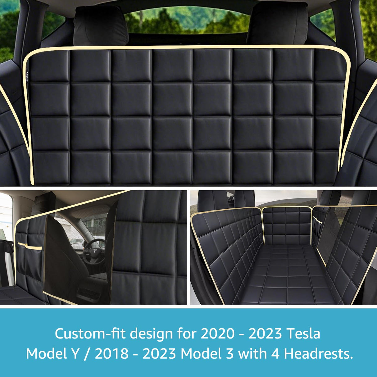 Lassie Dog Hammock for Car, Compatible with 2020-2026 Tesla Model Y Dog Seat Covers,Dog Car Seat Cover for Back Seat with 4 Headrests and 2 Seat Belts, 100% Waterproof Pet Seat Protector for Dogs