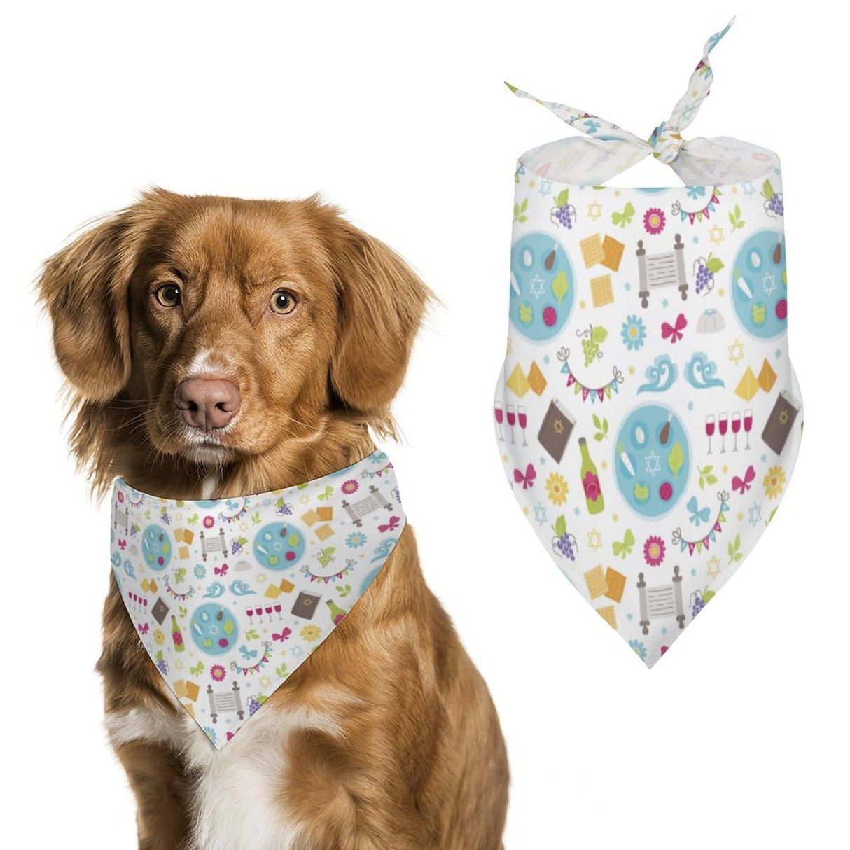 Happy Traditional Jewish Passover Dogs Scarf Adjustable Bandanas Pets Costume Accessories Decor