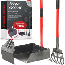 Load image into Gallery viewer, Pawler Pooper Scooper for Large Dogs, Small Dogs and Horses, Metal Poop Scooper Set with Long Handle Rake, Spade and Tray for Yard, Grass, Dirt or Gravel, Heavy Duty Aluminum Poop Picker Upper