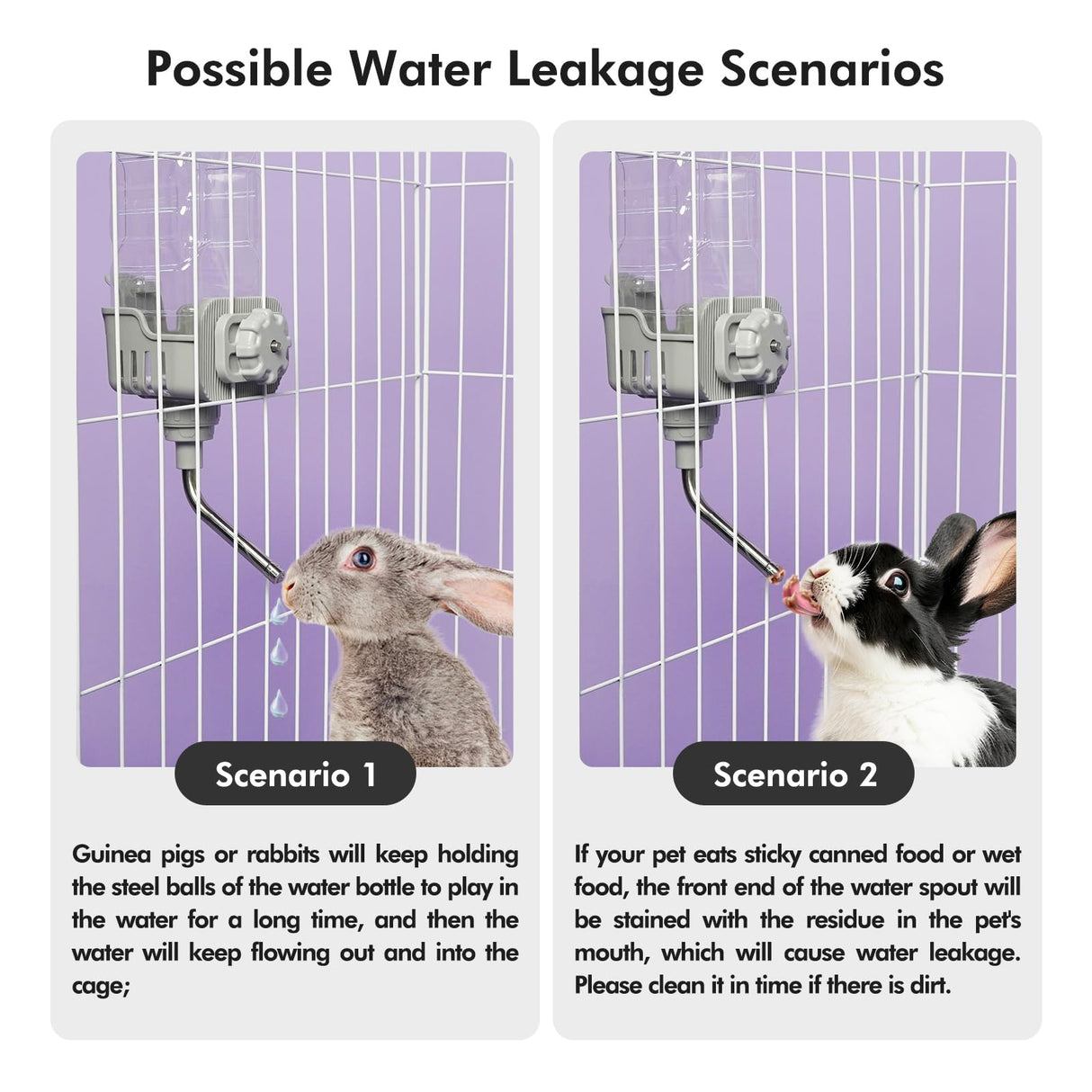 Vannon Small Animal Water Dispenser for Cage, 30oz Auto Feeding Crate Water Bottle for Rabbit, Chinchilla, Ferret, Guinea Pig, Squirrel, Hedgehog, Pet Nozzle Diameter: 10mm, BPA Free, Grey
