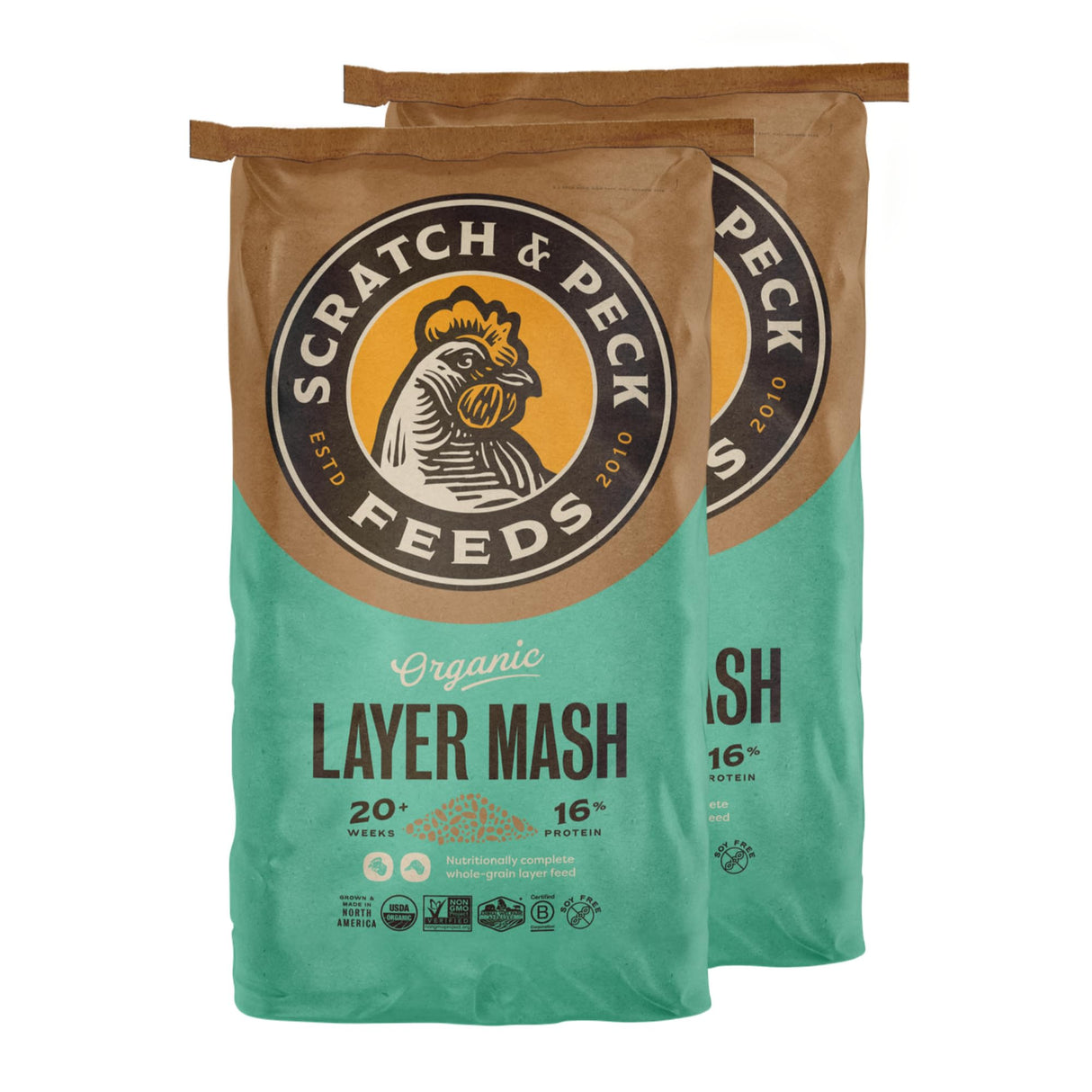 Scratch and Peck Feeds Whole Grain Layer Mash Chicken and Duck Feed - Corn-Free and Soy-Free - 16% Protein, Certified Organic and Non-GMO Project Verified Chicken Food - 50 lbs Bag