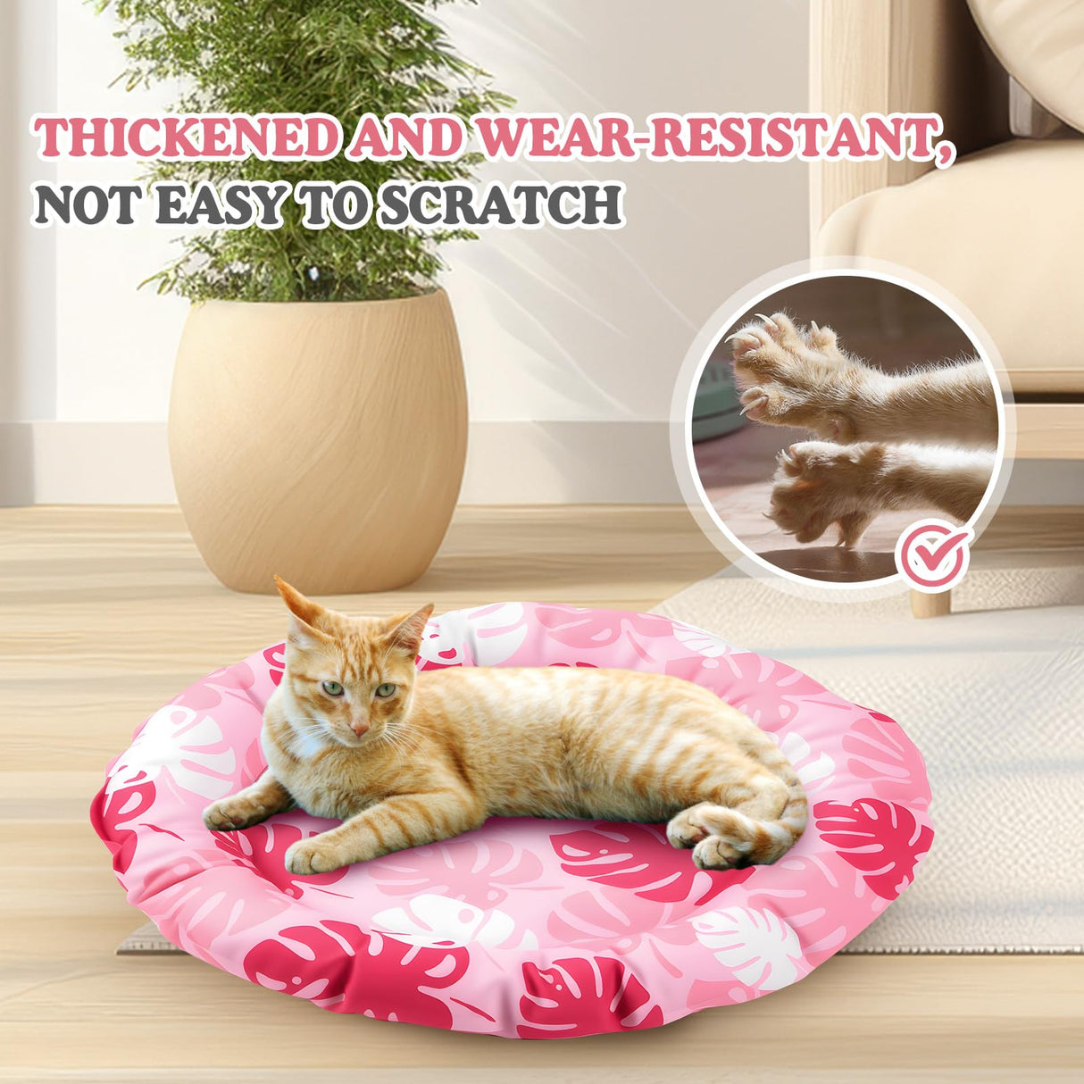 Drydiet Pet Cooling Mat for Cats and Small Dogs, 20.1'' x 20.1'' Thickened Round Pink Pad Anti-Grab Internal Gel Without Water Filling, Lightweight, Washable, Playmat for Indoor/Outdoor