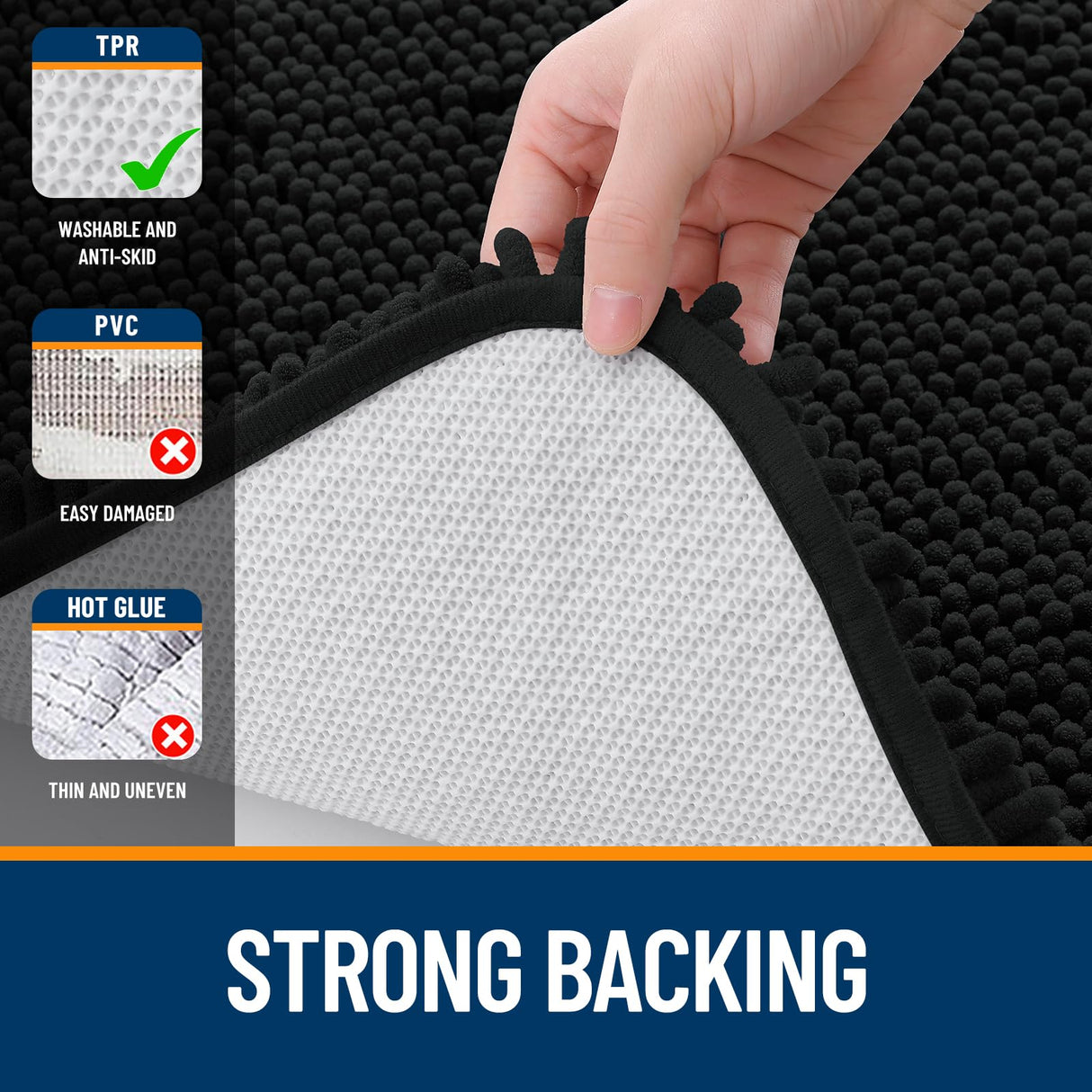 Black Bathroom Rug 30x20, Extra Soft Absorbent Chenille Bath Rugs, Rubber Backing Quick Dry, Machine Washable Bath Mats for Bathroom Floor, Tub and Shower, Home Decor Accessories
