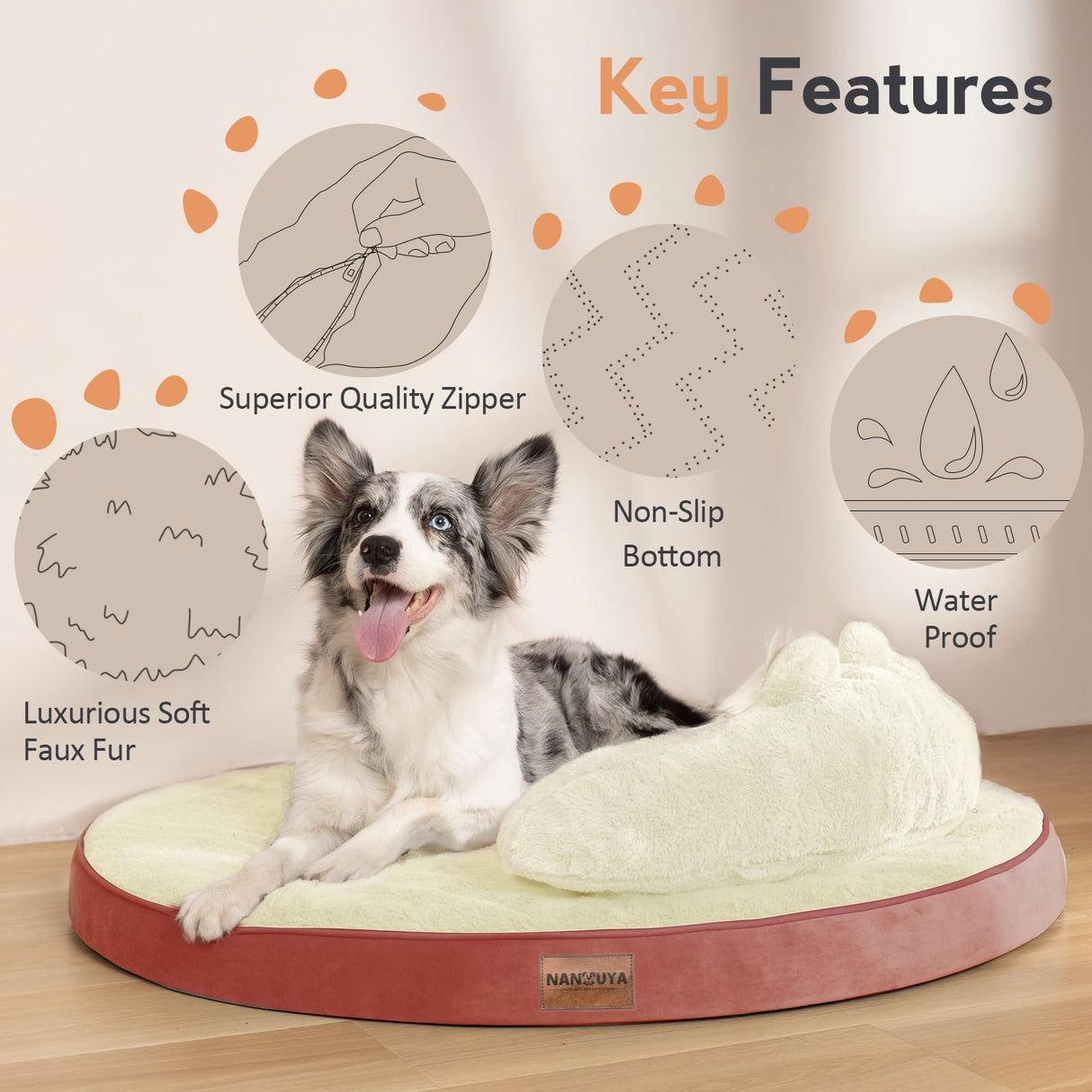 Large Dog Bed Orthopedic Dog Beds for Jumbo Large Dogs with Washable Removable Cover Waterproof Pet Beds with Pillow-Beige and Pink