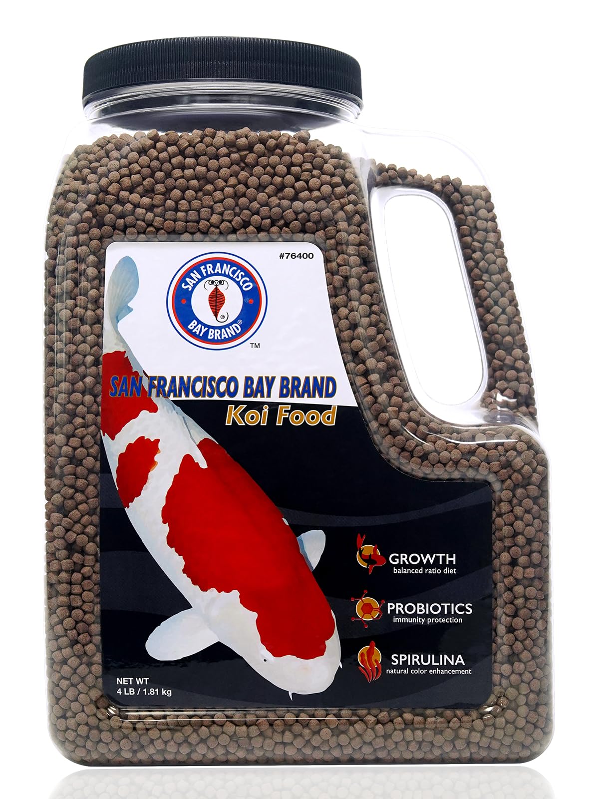 San Francisco Bay Brand Premium Koi Fish Food 4 lbs - Medium Floating Pellets Fish Food, All-Natural Spirulina & Probiotics Koi Food, Complete Multi-Season Diet, Enhance Color & Immunity, 36% Protein