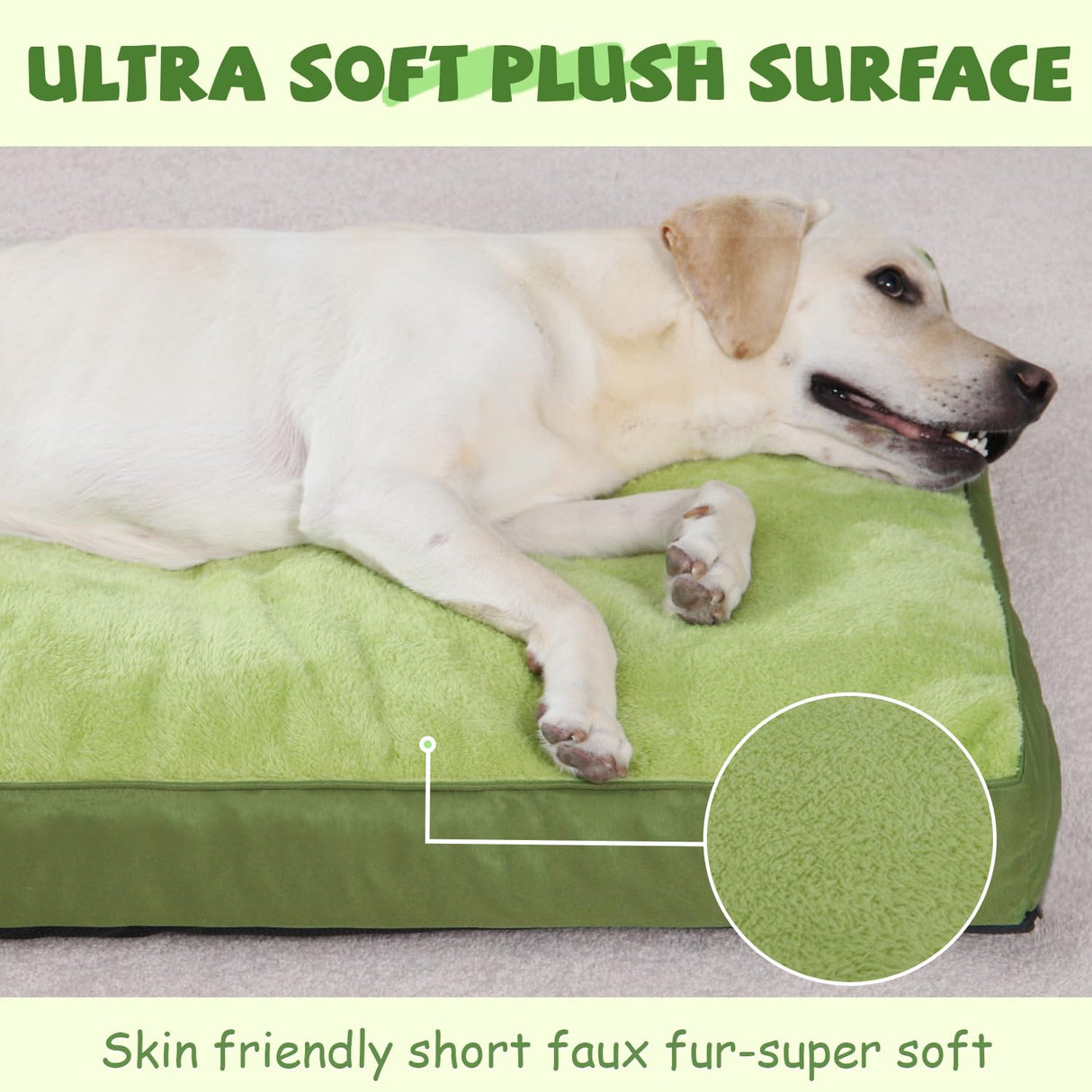 Dog Crate Bed Waterproof Deluxe Plush Dog Beds with Removable Washable Cover Anti-Slip Bottom Pet Sleeping Mattress for Large, Medium, Jumbo, Small Dogs, 35 x 22 inch, Green
