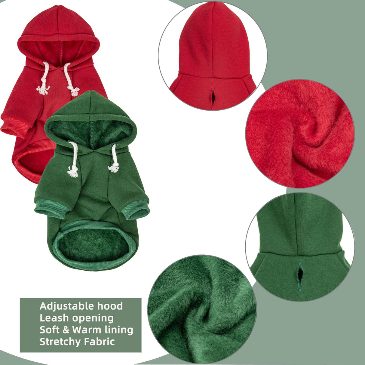 2-Pack Dog Hooded Sweaters & Jackets - Soft Dog Clothes Hoodie for Small/Medium/Large Dogs & Cats | All-Season Comfort & Fit, Stylish Pet Shirts Apparel & Accessories (Wine red, Dark Green, X-Large)