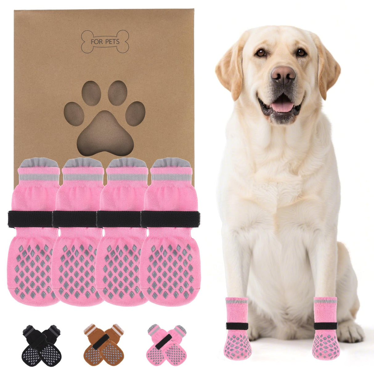 KOOLTAIL Anti Slip Dog Socks Booties to Prevent Licking Paws Scratching, Pet Boots&Paw Protector for Hardwood Floors, Dog Shoes for Winter, Traction Control Grip Socks for Small Medium Large Dogs XL
