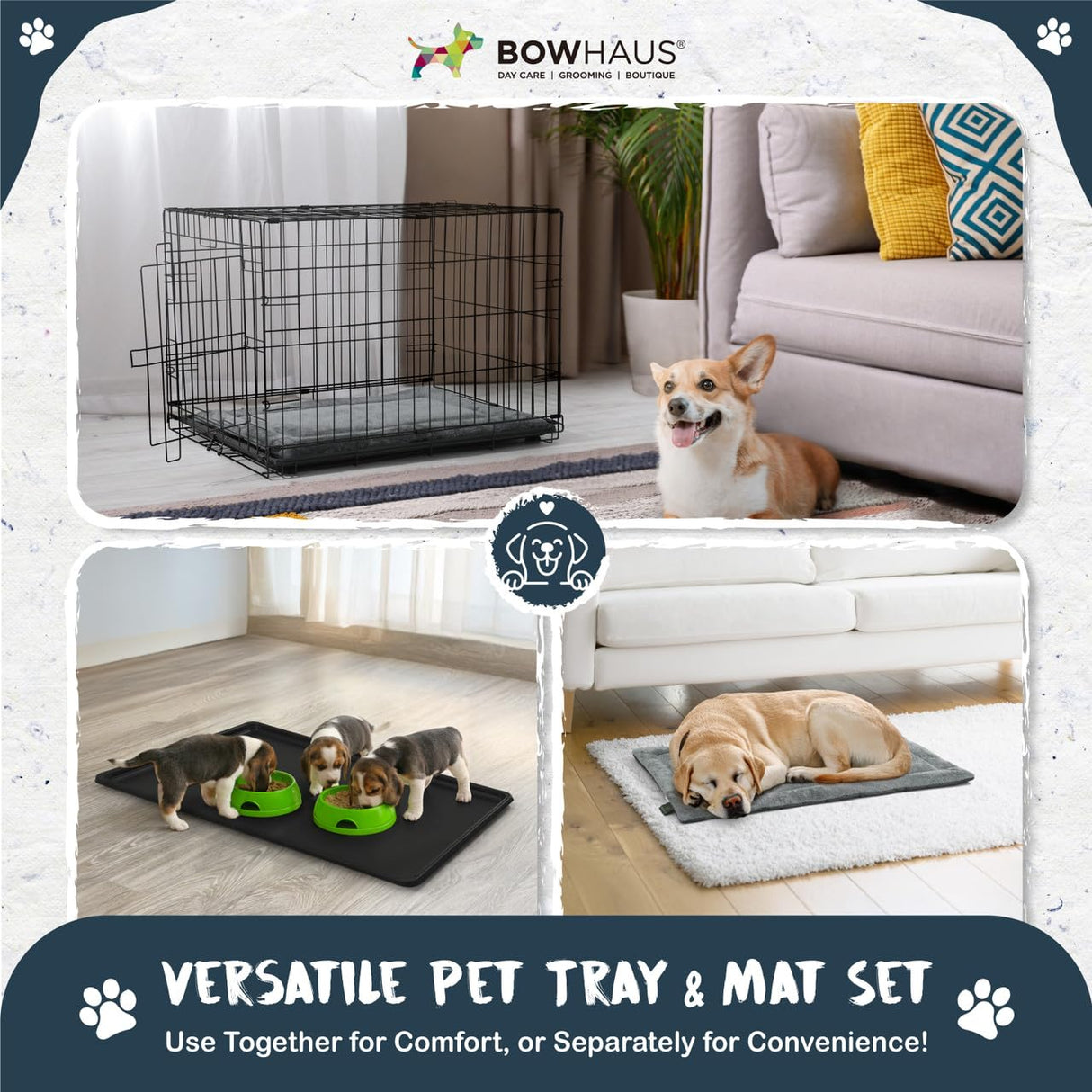 BOWHAUS Machine-Washable Dog Bed Pad & Tray for 36-Inch Kennel, Non-Slip Flat Cozy Sleeping Mat & Easy-Clean Plastic Replacement Crate Pan, Comfortable & Durable for Dogs, Rabbits, Cats, Various Pets