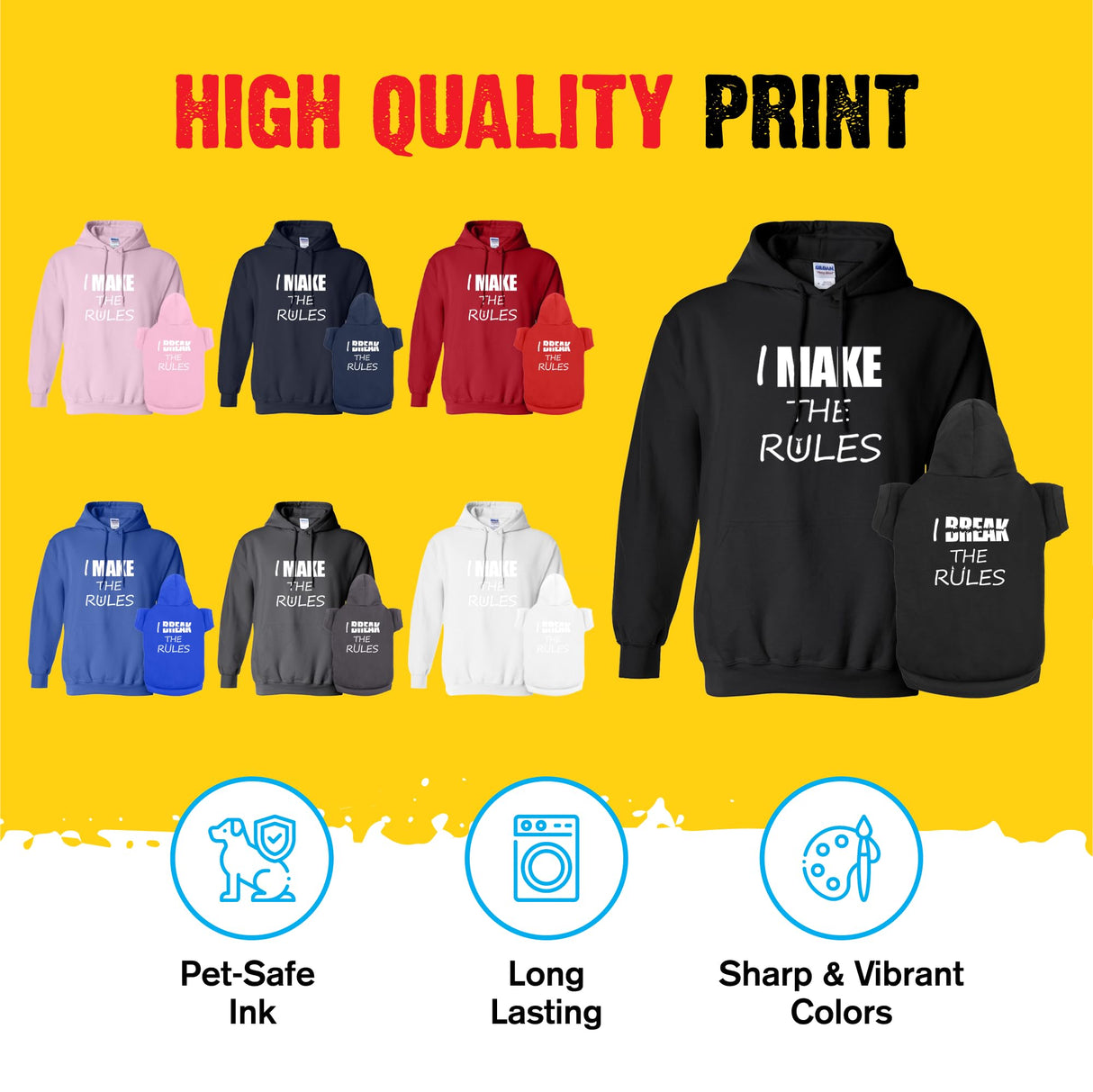 APPARELYN Matching Hoodies for Dogs & Humans - I Make The Rules I Break The Rules Pet & Owner - Soft Dog Sweatshirt Set Light Pink
