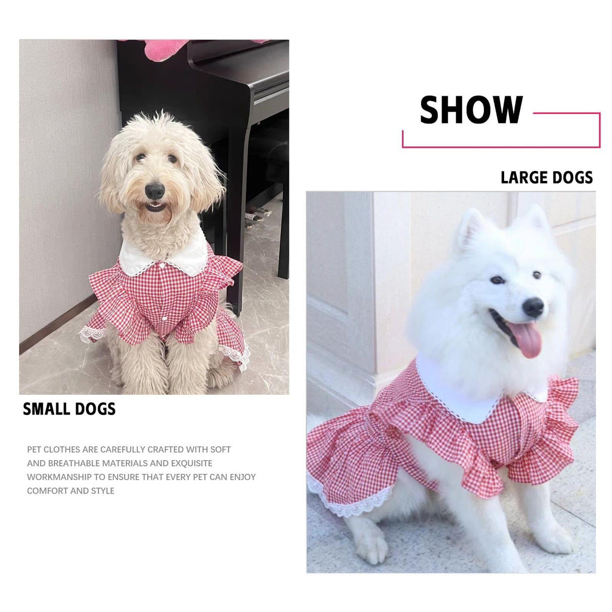 UOSIA Dog Dresses for Large Dogs Girl Lace Cute Thin Classic Plaid Breathable Pet Birthday Dress for Medium Dogs Outdoor Walking Apparel(Red,6XL)