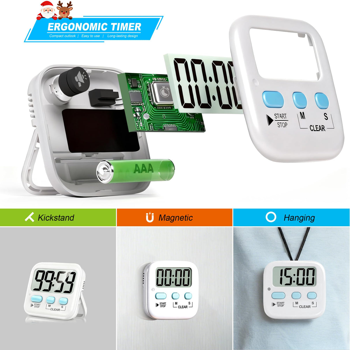 2 Pack Digital Timer for Kids, Magnetic Countdown Kitchen Timers for Cooking, Egg, Classroom, Teacher, Exercise, Study, Oven - Battery Included