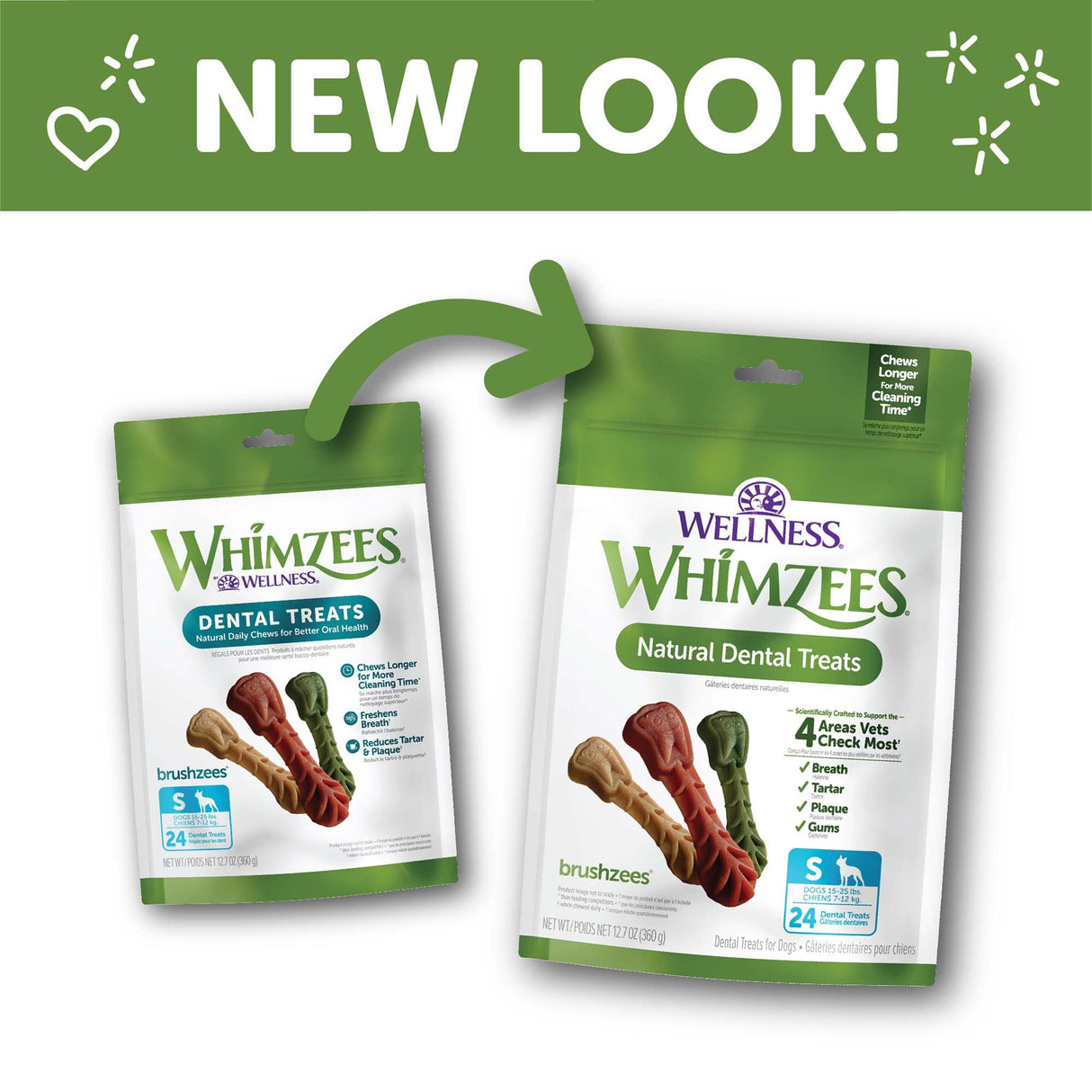 Whimzees Wellness Brushzees Dog Dental Treats, Small Size Stick, (24 Count)