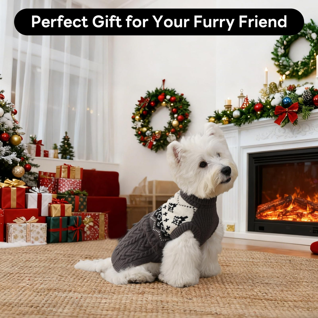 LeleTail Small Dog Christmas Sweaters, Winter Warm Pet Turtleneck, Girl Boy Dog Holiday Outfit, Festive Xmas Tree Pattern Festive Pet Sweater for Chihuahua, Cavalier Christmas Photos, Grey S