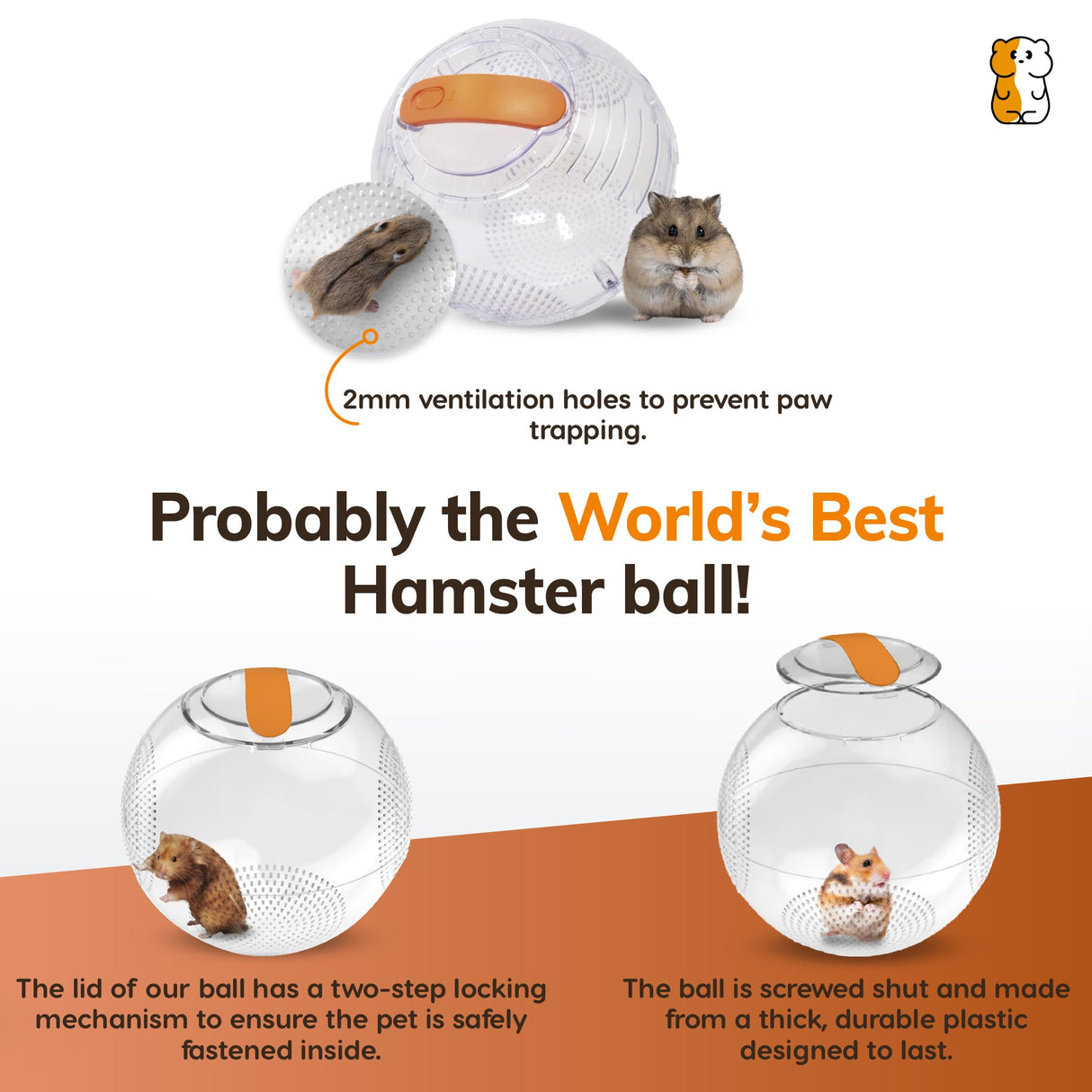 Happy Habitats Clear Hamster Exercise Ball (7”) – Sturdy Dwarf Hamster Ball for Safe, Active Play – Ventilated Small Animal Toys for Gerbils, Mice & Other Small Pets – Must-Have Pet Rat Accessories