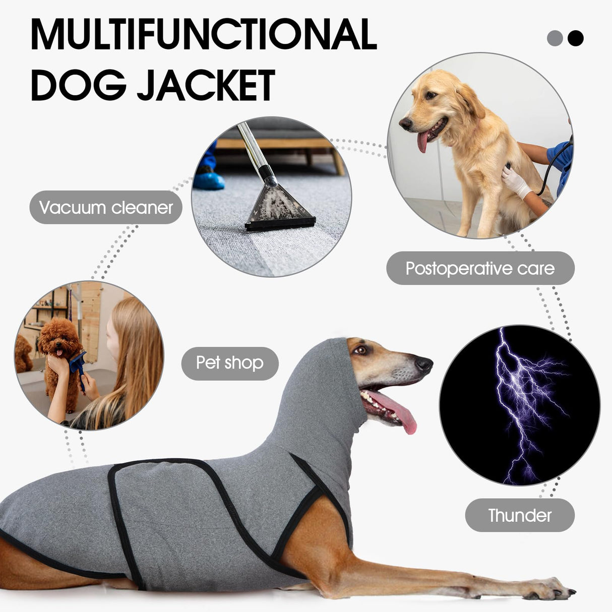 Dog Anxiety Jacket Calming Shirt, Anxiety Relief Calming Vest with Dog Ear Muffs, Noise Protection Dogs Winter Coat, Lightweight Stretchy Turtleneck T-Shirts