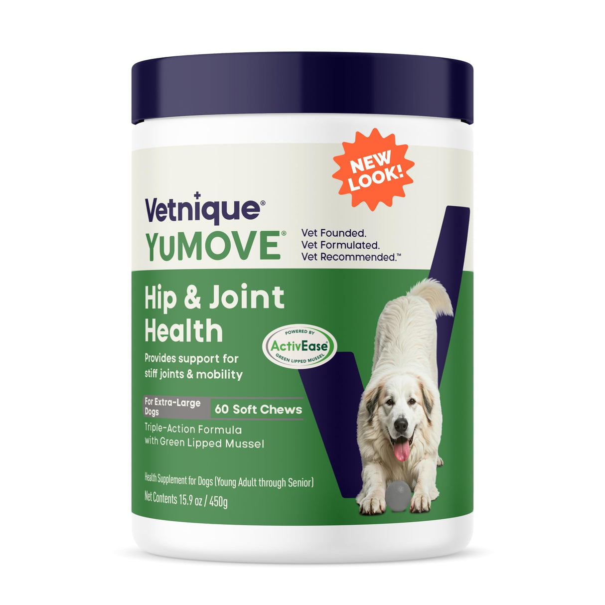 Yumove Hip & Joint Supplement for Dogs - with Glucosamine Chondroiton, Green Lipped Mussel, Hyaluronic Acid, and Omega 3 Joint Supplement for Stiffness and Mobility - 60 Chews (Large/XL Dogs)